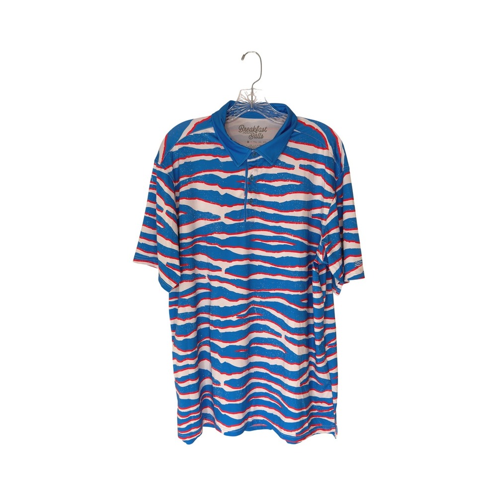 Breakfast Balls All Day Polo Shirt Men's Wild America Blue‎ Performance Large